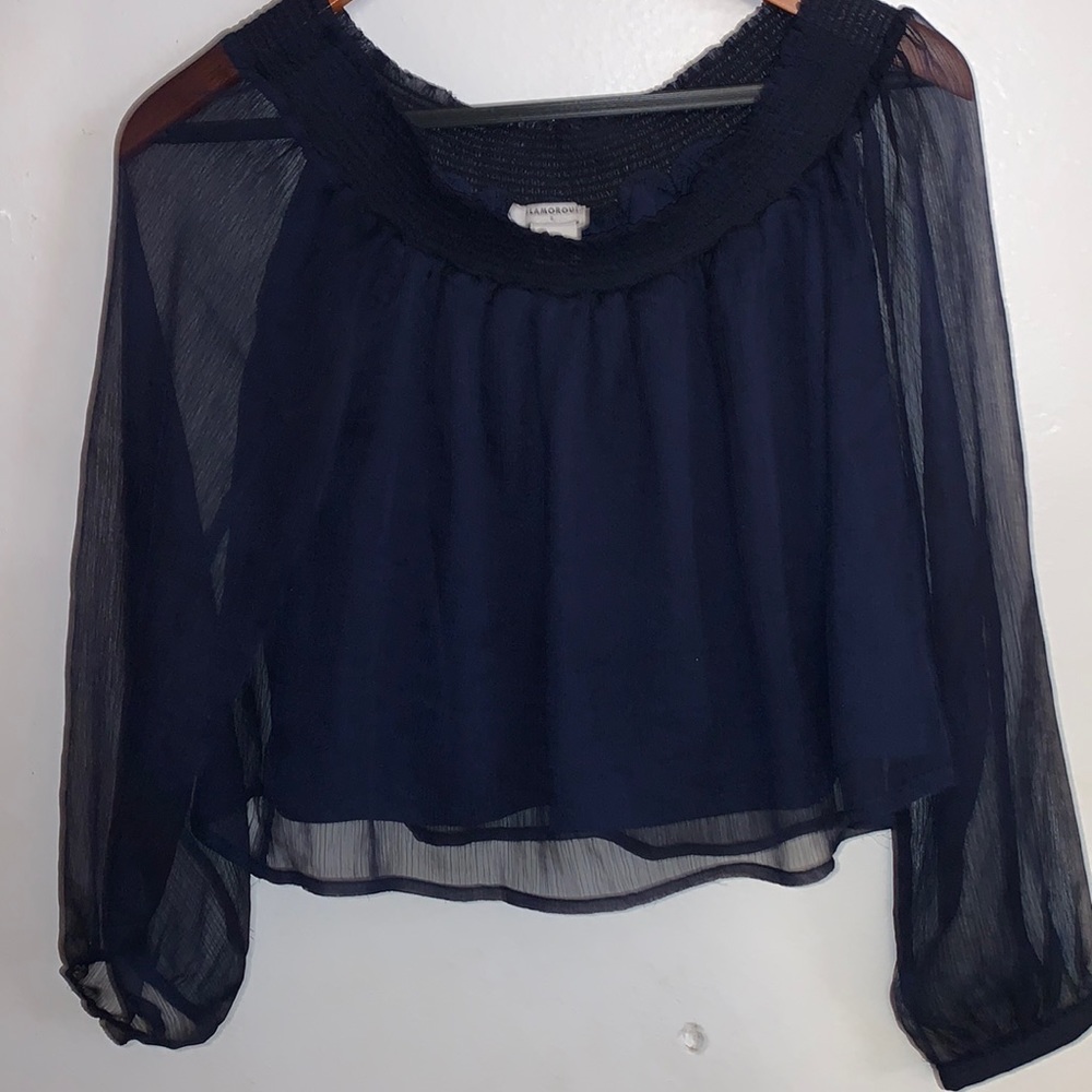Glamorous- Size Small Navy Blue off shoulder top